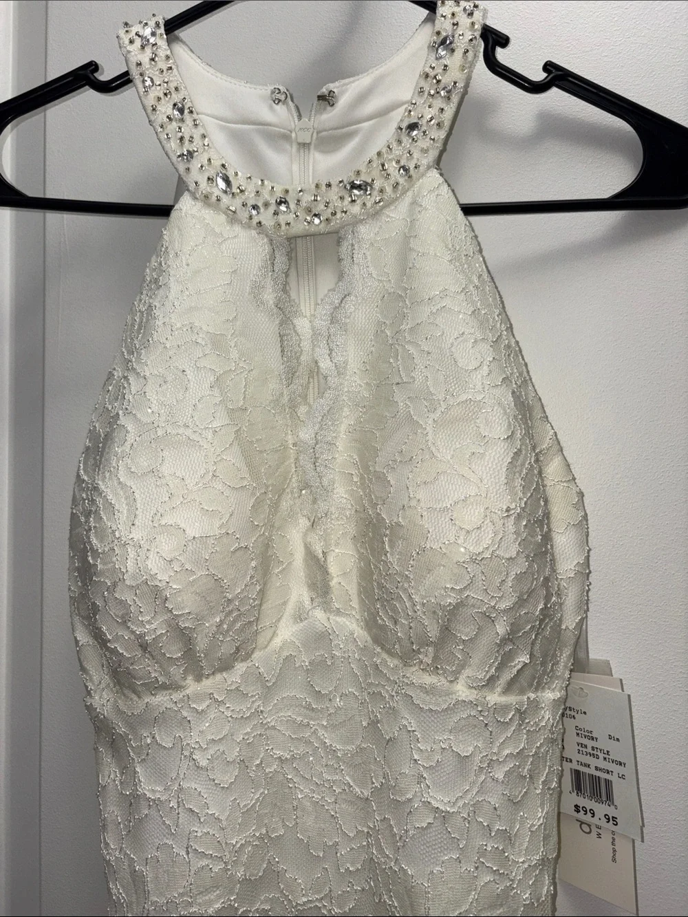 NWT David’s Bridal DB Studio Ivory Lace Beaded Halter Sheath Dress Size 2